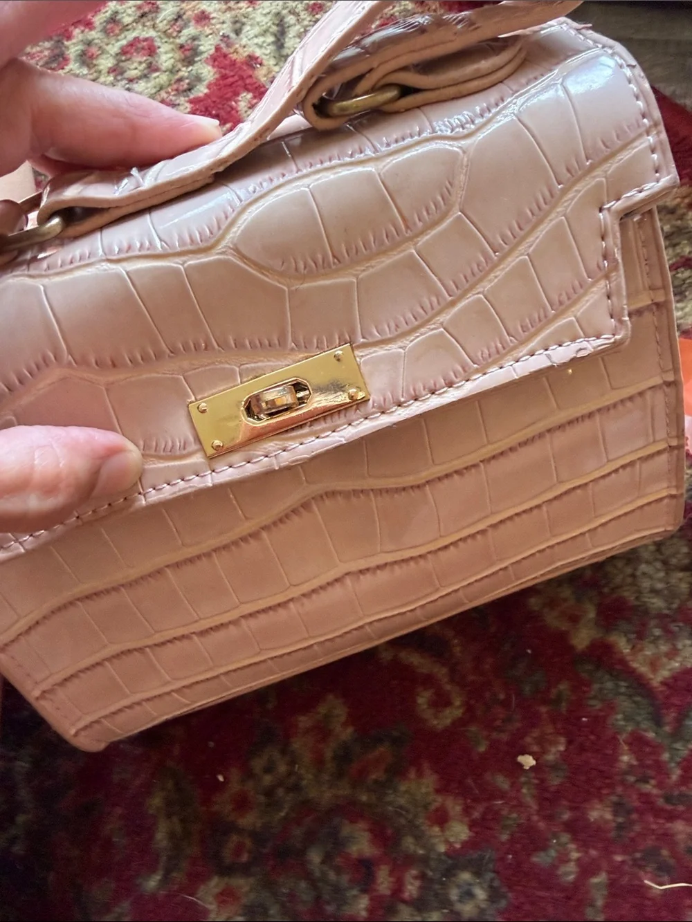 Croc-Embossed Mini Satchel in Blush